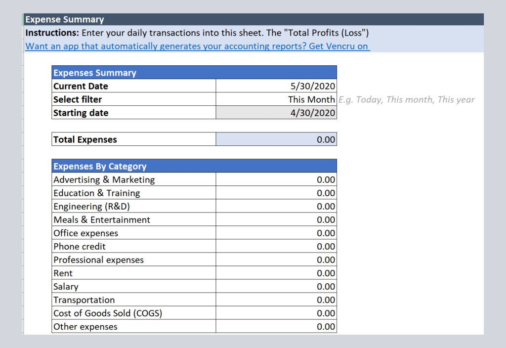 excel business expense report template