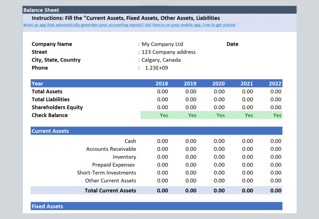 balance sheet template spreadsheet from Vencru