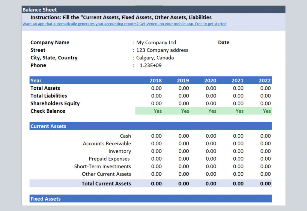 Simple Balance Sheet Templates Vencru