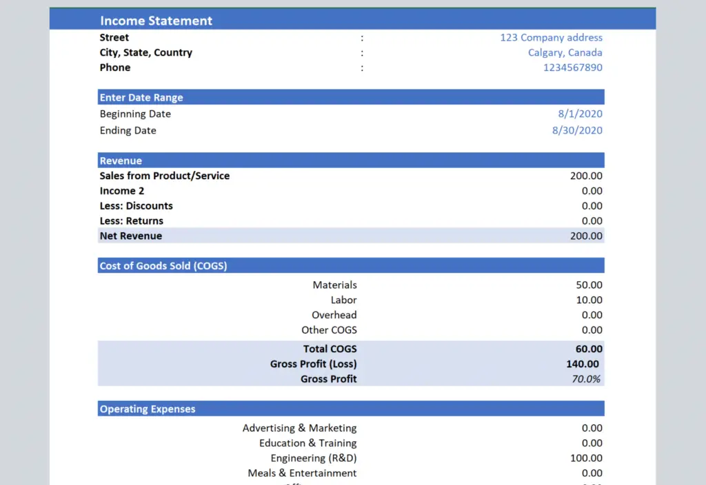 income statement template by Vencru