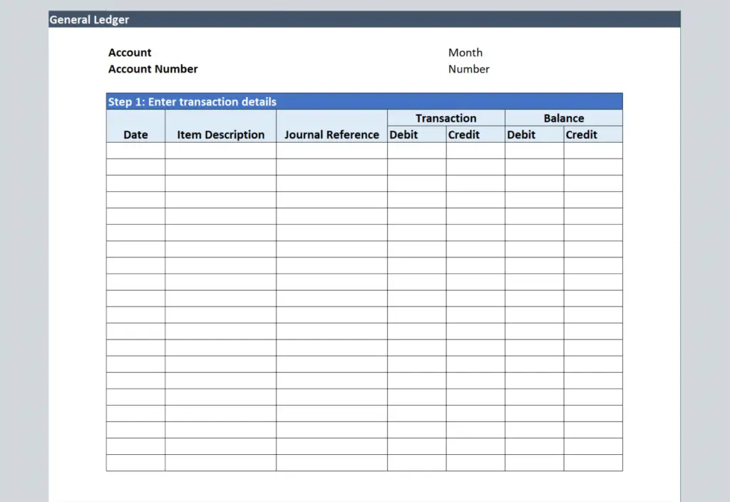 free general ledger template from Vencru