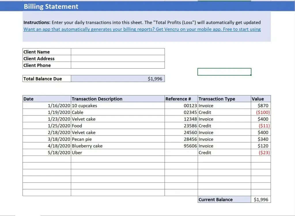 billing statements for customers by Vencru