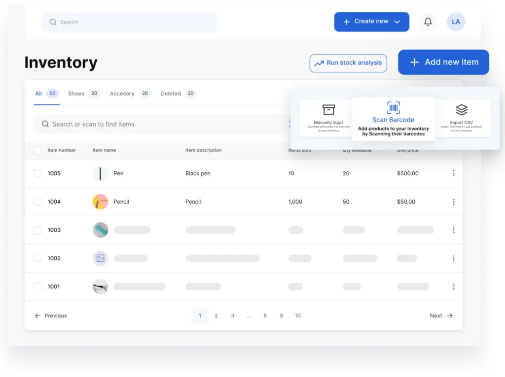 screenshot of Vencru's inventory management software for small businesses