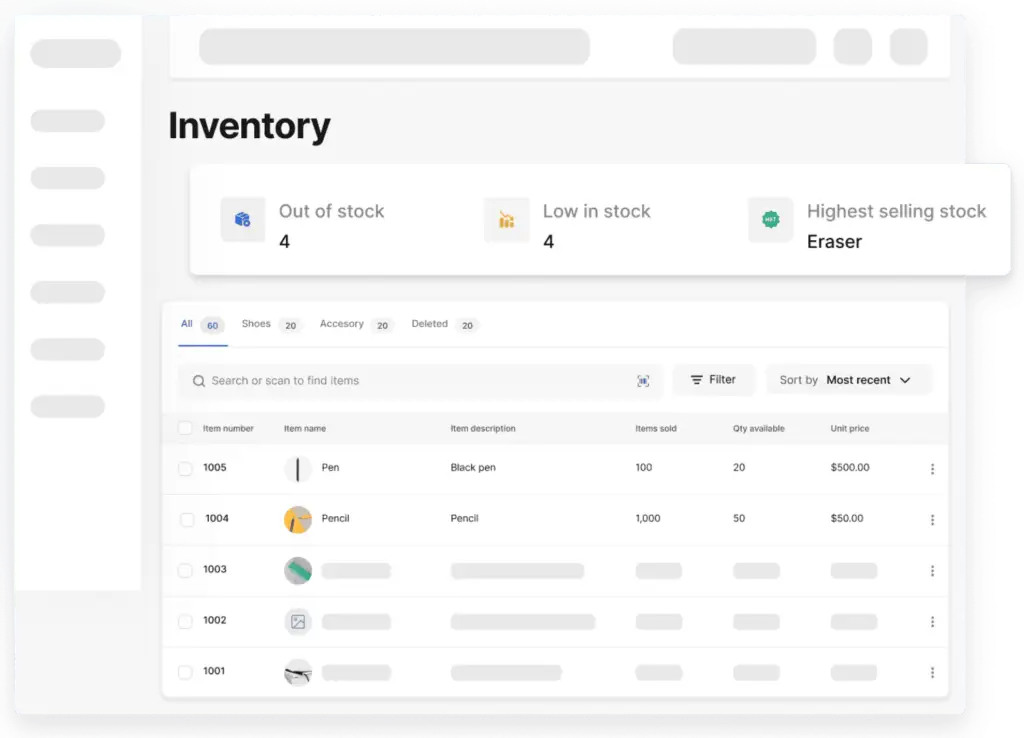Vencru screenshot showing the inventory tracking dashboard