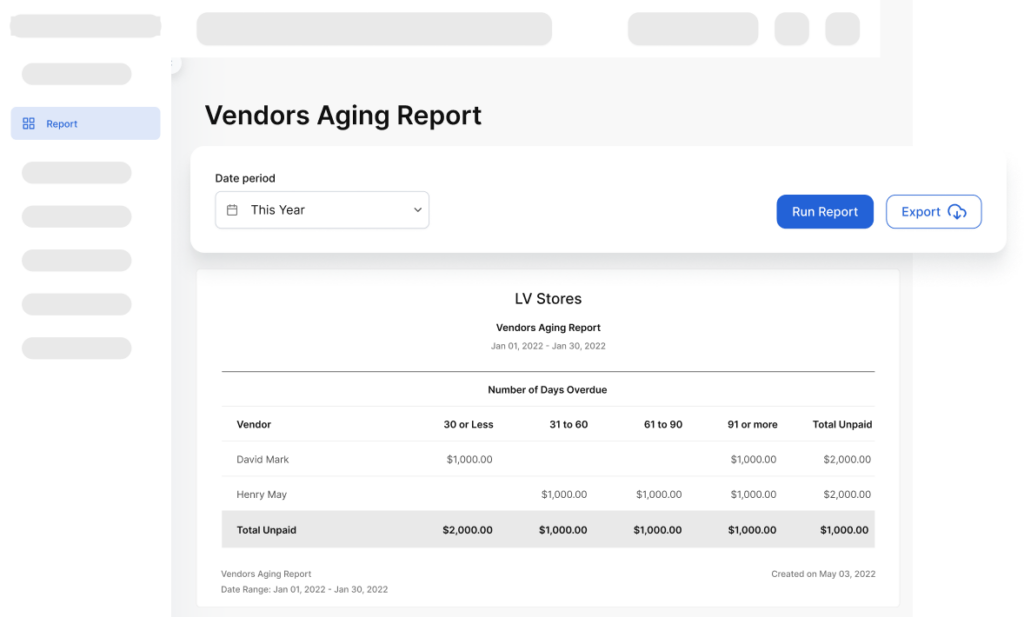 Vendor aging report