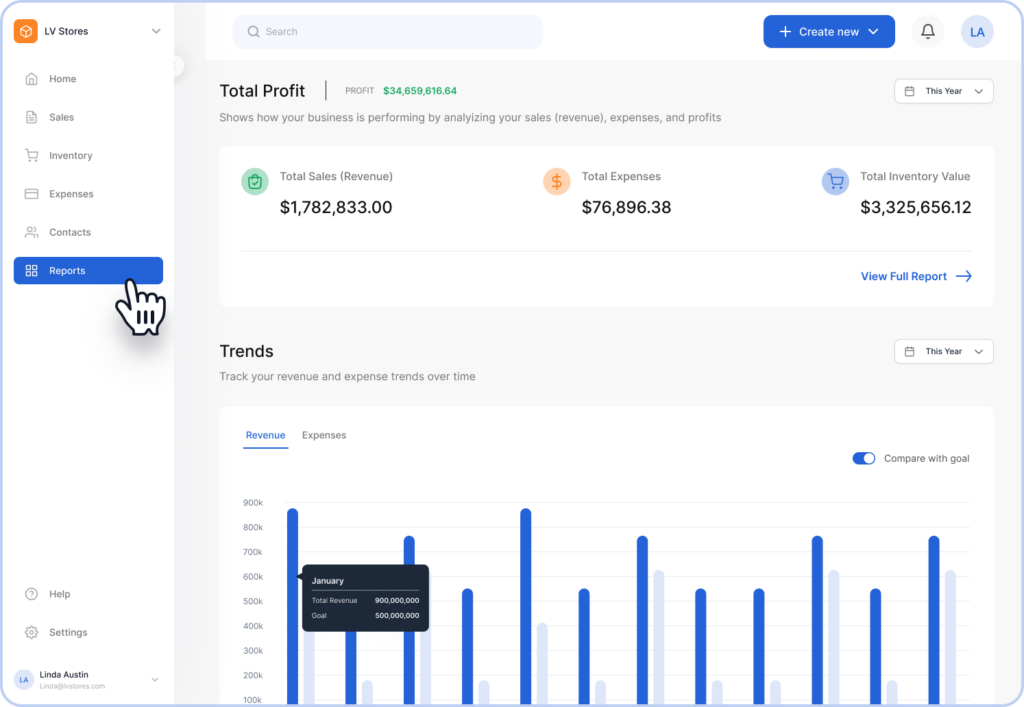 Bookkeeping and accounting dashboard for small businesses