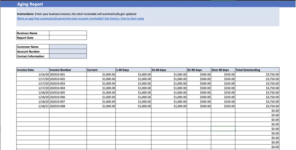 Vencru | Free Aging Report Template Aging Report Template