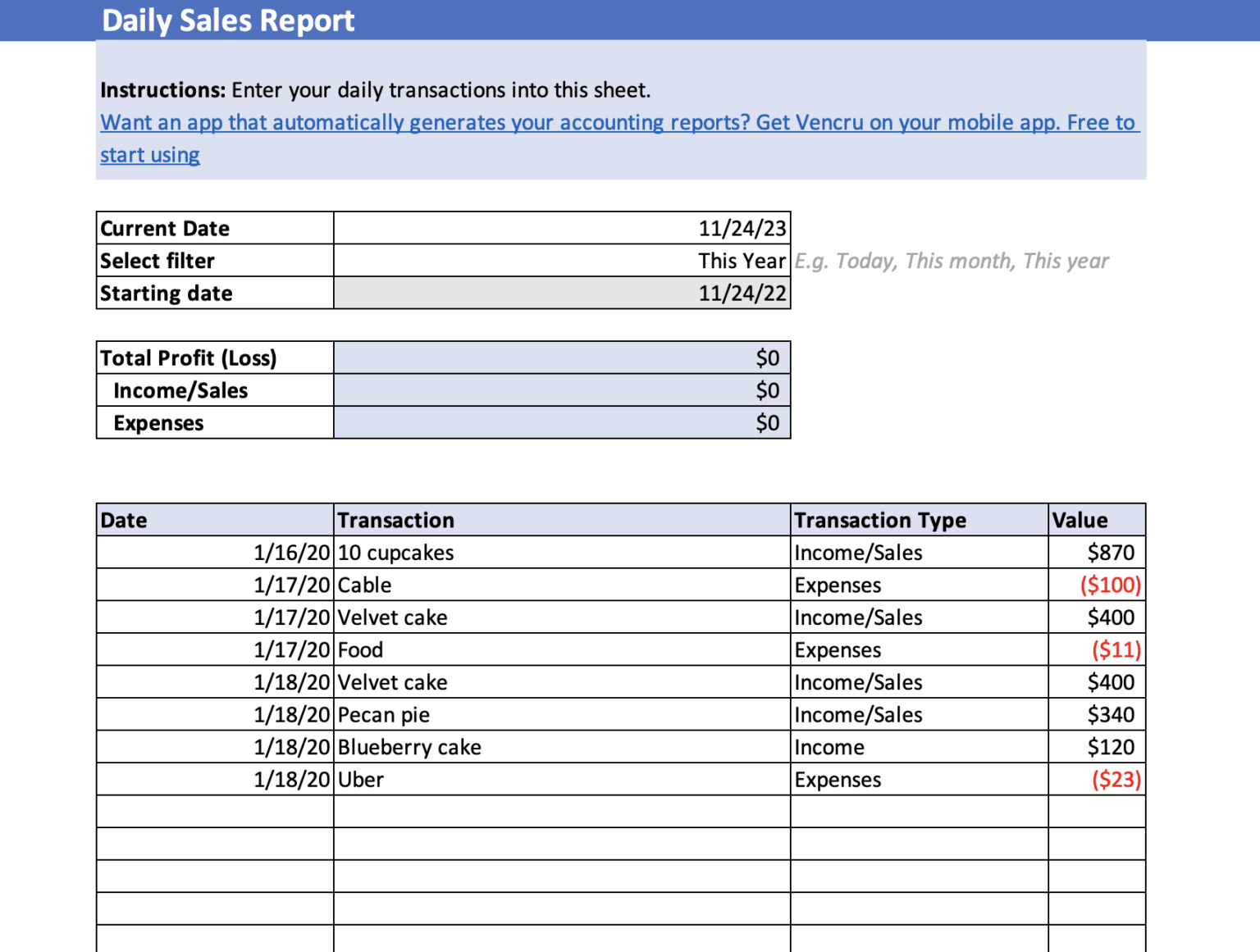 Free excel accounting templates and bookkeeping spreadsheet | Vencru