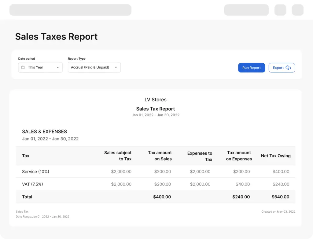 Screenshot showing Vencru's accounting integration with Shopify with Sales Taxes calculated
