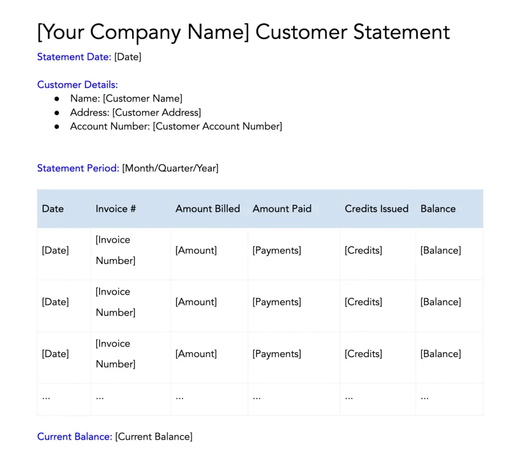 Customer Statement Template