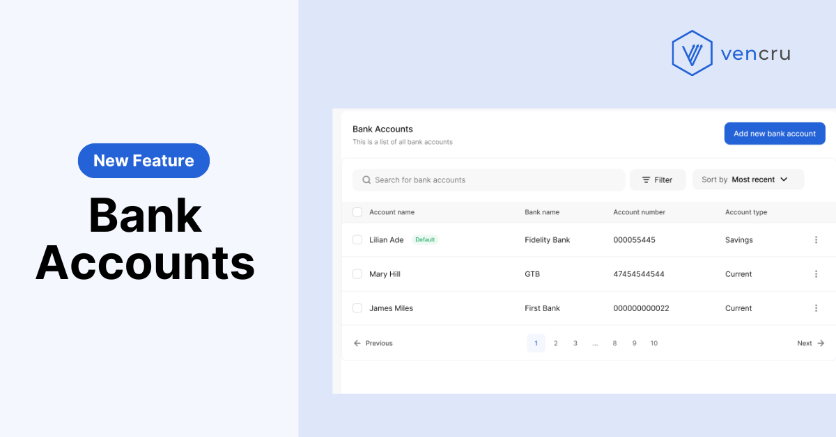 Product Update: Bank Accounts Feature