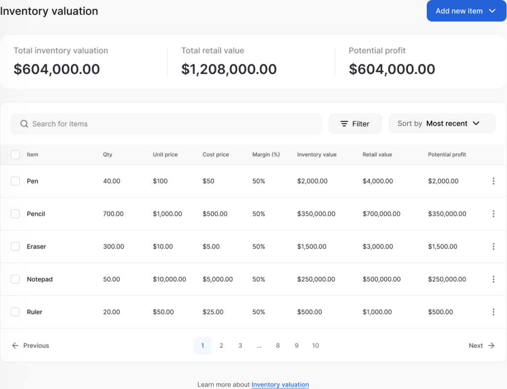 Inventory Valuation using Vencru