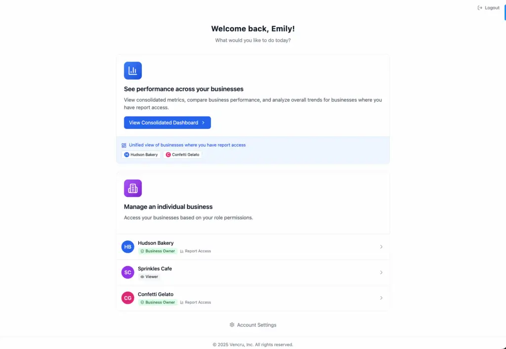 Multi-entity accounting software dashboard