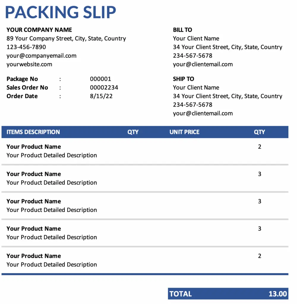 Vencru | Free Packing Slip Templates for Small Businesses | Excel & Google Sheets Packing Slip Template